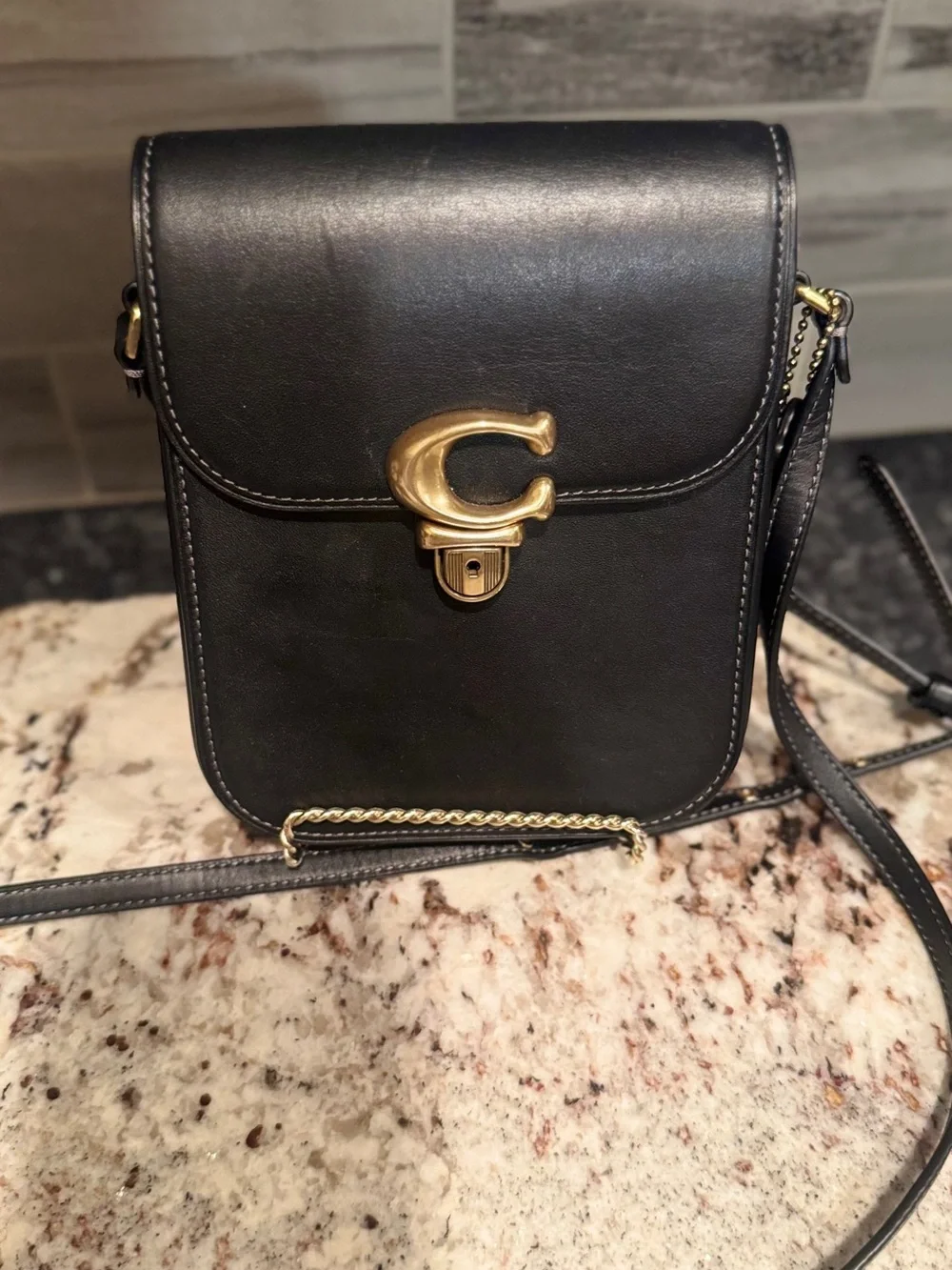 COACH Tall Studio Crossbody in Black Glovetanned Leather (Style CA057)